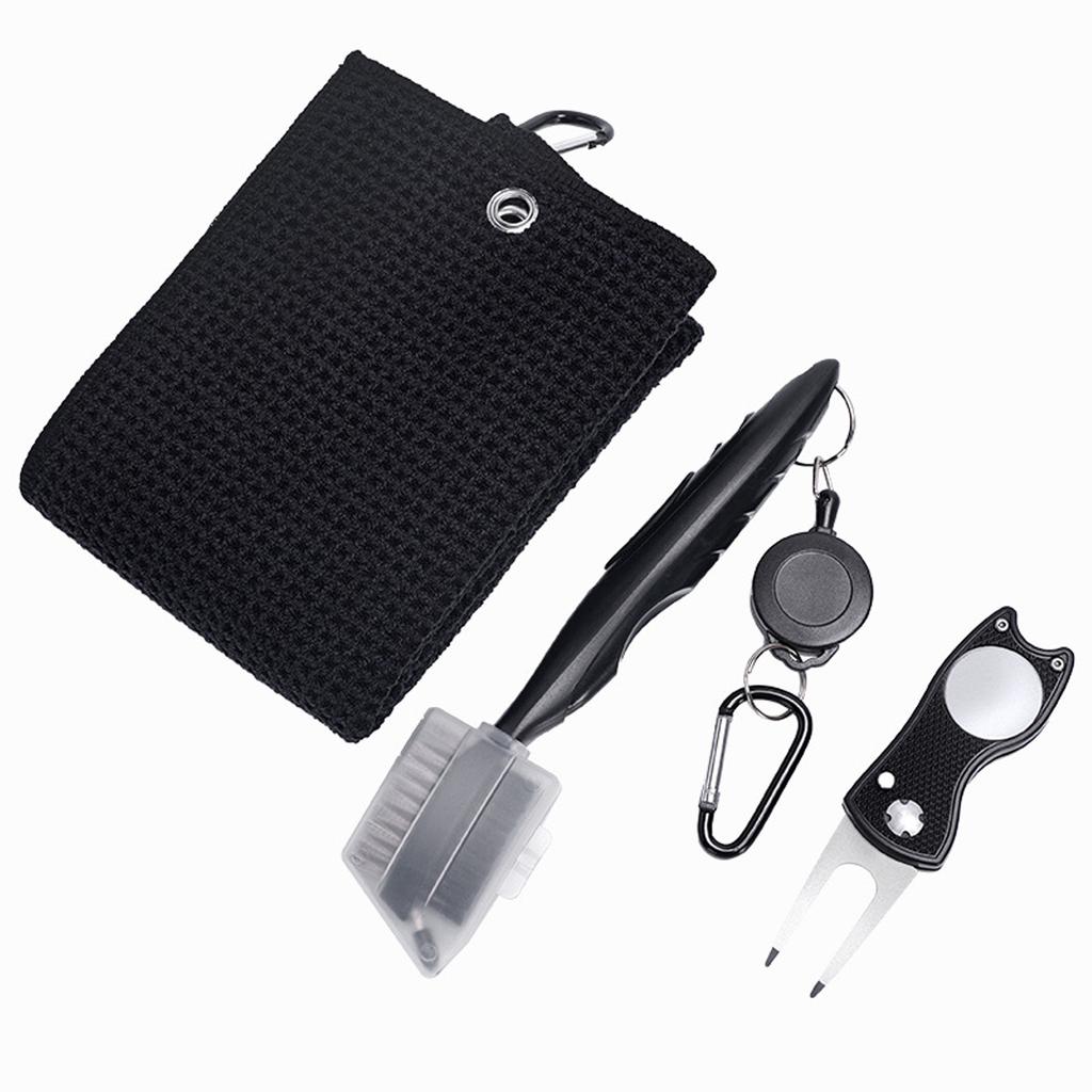 Golf Cleaning Tool Set Buckle Design Golf Towel Double Sided Golf Brush Foldable Golf Divot