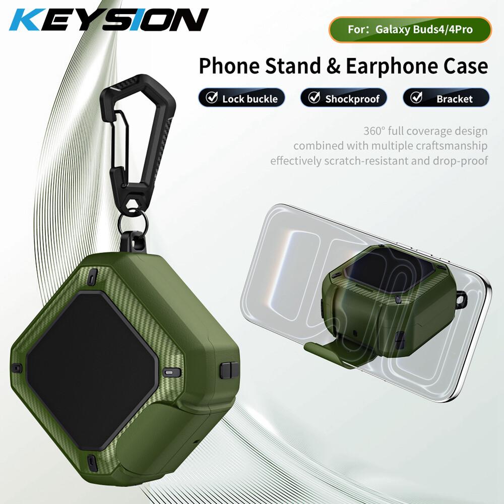 KEYSION Чехол для Bluetooth-наушников для Samsung Buds 4 Pro Силикон+ПК С подставкой для телефона Крючок Ударопрочный чехол для Galaxy Buds4 4 Pro