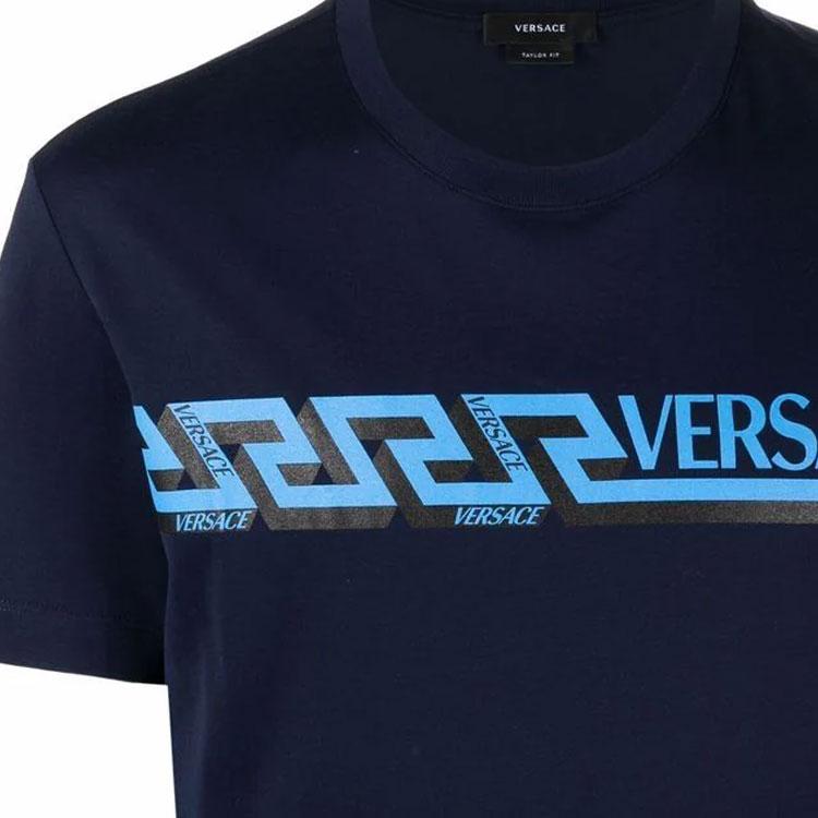 Versace Мужская повседневная футболка с коротким рукавом и принтом логотипа SS22, синяя 1003911-1A02781-1U830