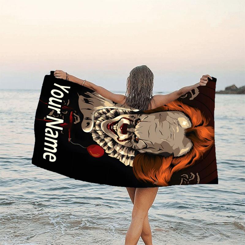 1pc Pennywise1 Beach Towel with Custom Name, Beach/Swimming/Bath/Picnic/Camping Towel, Suitable for Seaside Beaches
