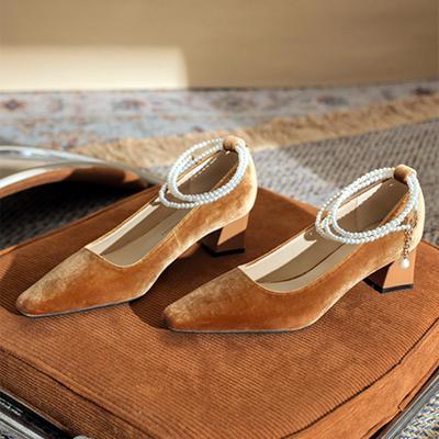 Мода Мода Белый Жемчуг Ремешок на Щиколотке Массивный Каблук Туфли Женские Элегантный Квадратный Носок Замша Удобный Каблук Мэри Джейн Женские Лоферы