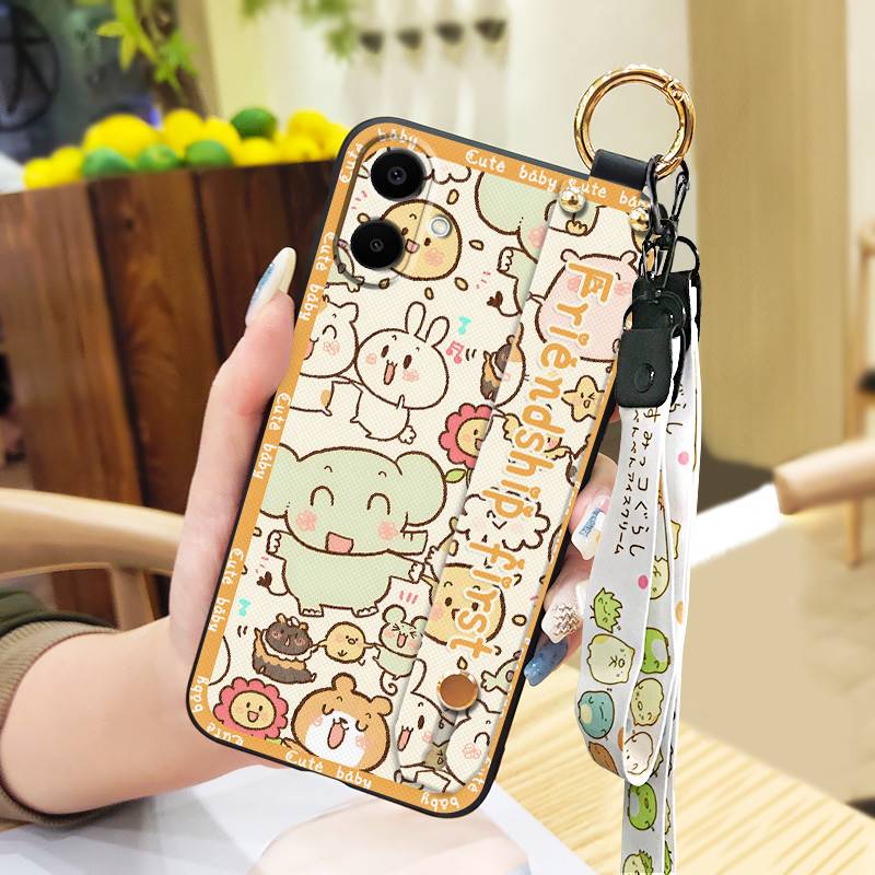 Anti-knock Wristband Phone Case For Samsung Galaxy A07 Fashion Design Wrist Strap Durable Shockproof Soft Case Cartoon
