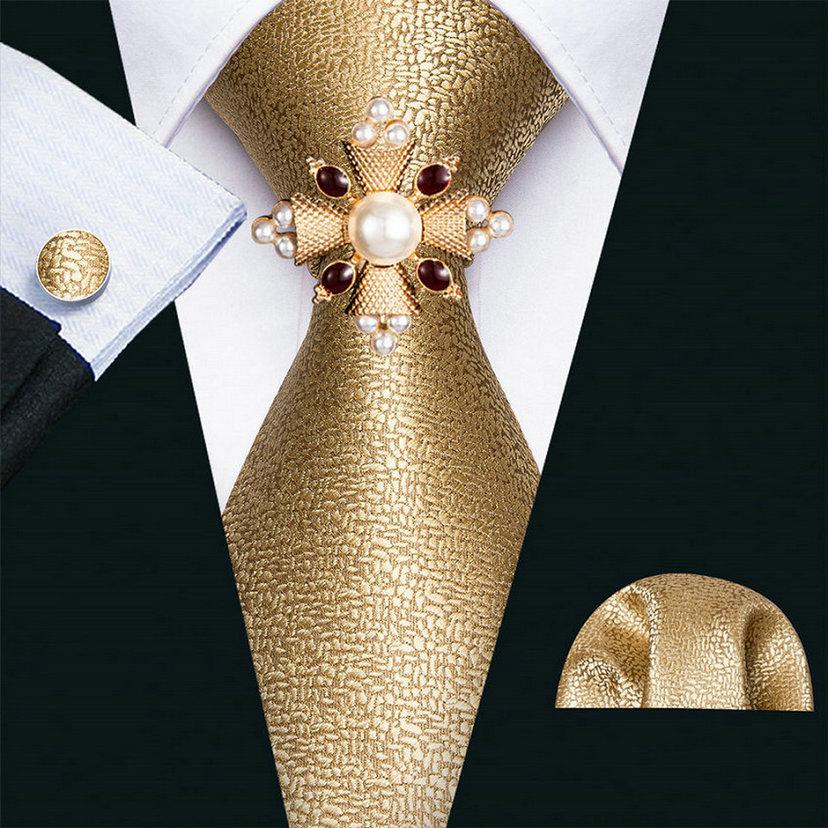 16 стилей галстука с жемчужной брошью для мужчин, тканый галстук с узором пейсли, носовой платок, запонки, комплект, свадебный формальный комплект