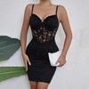 Женское сексуальное мини-платье бодикон на тонких бретельках с V-образным вырезом, прозрачное платье-ками с цветочным кружевом, для вечеринки, клуба, коктейля