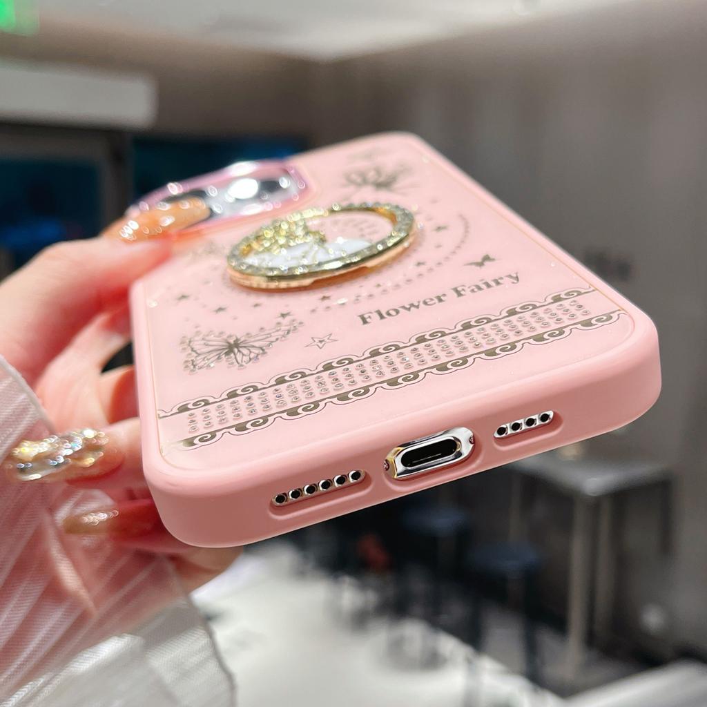 For iPhone 16 Pro Max Case Flower Fairy Pattern TPU+PC Phone Back Cover with Kickstand