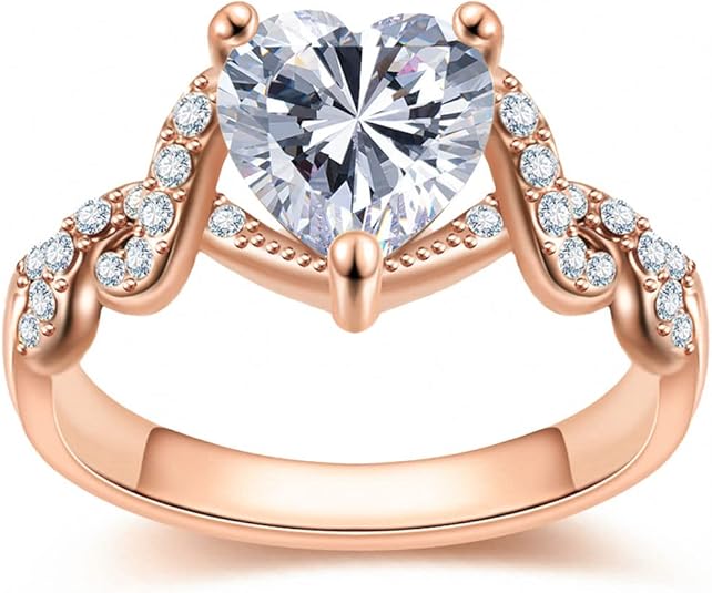 Позолоченное 18 каратным розовым золотом Кольцо-сердце с кубическим цирконием Halo Обручальное Обручальное на Обещание Вечность Кольцо на День Святого Валентина для Женщин Размер 6-10