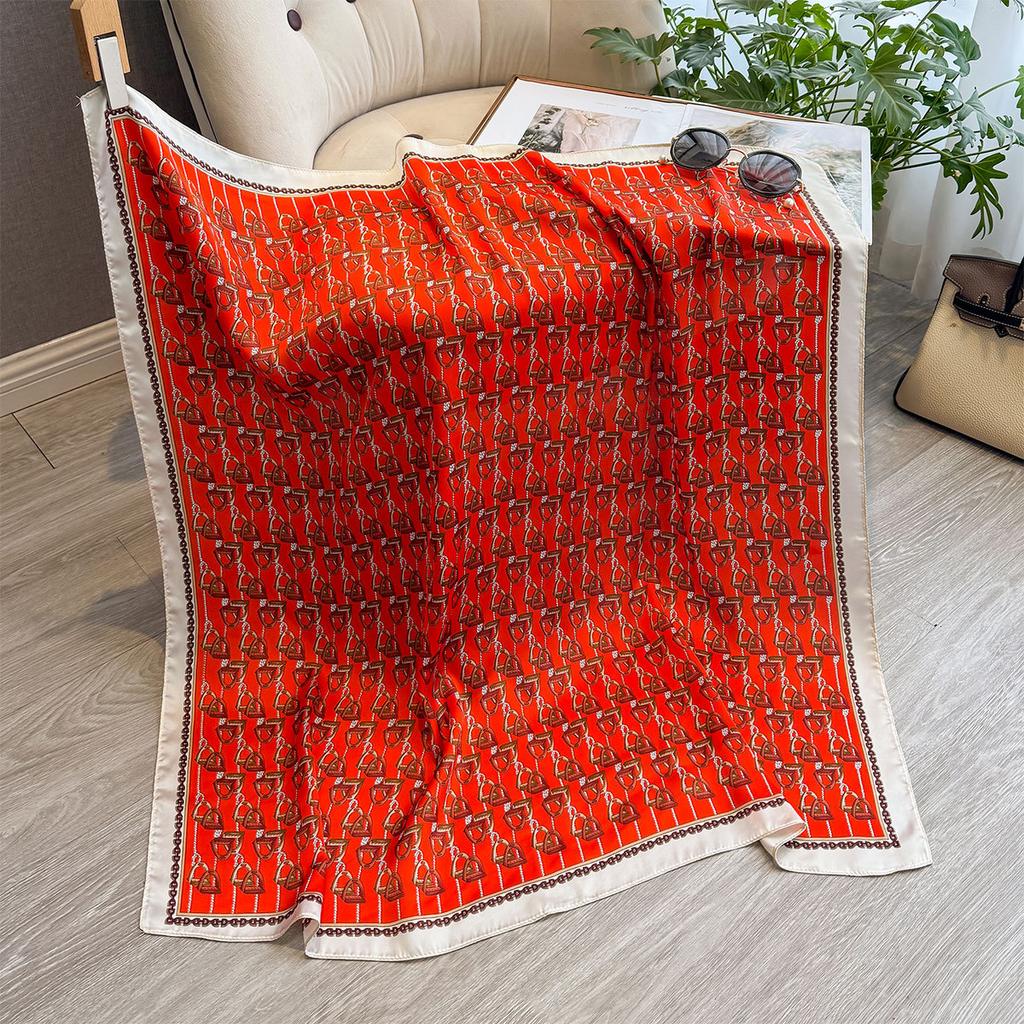Spring And Autumn Fashion Versatile Large Square Scarf 90Cm Scarf Simulation Silk Shawl Women'S Satin Headscarf