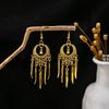 Богемные серьги с кисточками в виде листьев: Этнический дизайн с павлином и золотыми колокольчиками
