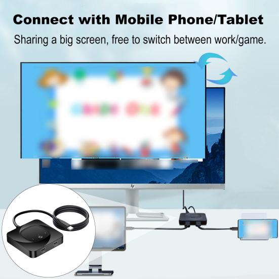 1 Set Bidirectional Switcher 8K@60HZ USB-C KVM Switcher with PD100W Charging 10Gbps Transmission Switcher for Phone Computer