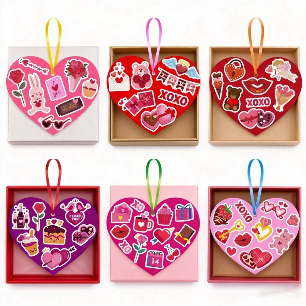 Colorful Heart Shape Valentine's Day Gift Card Confession Gift Set DIY Greeting Cards Cartoon Handmade Cookies Tags