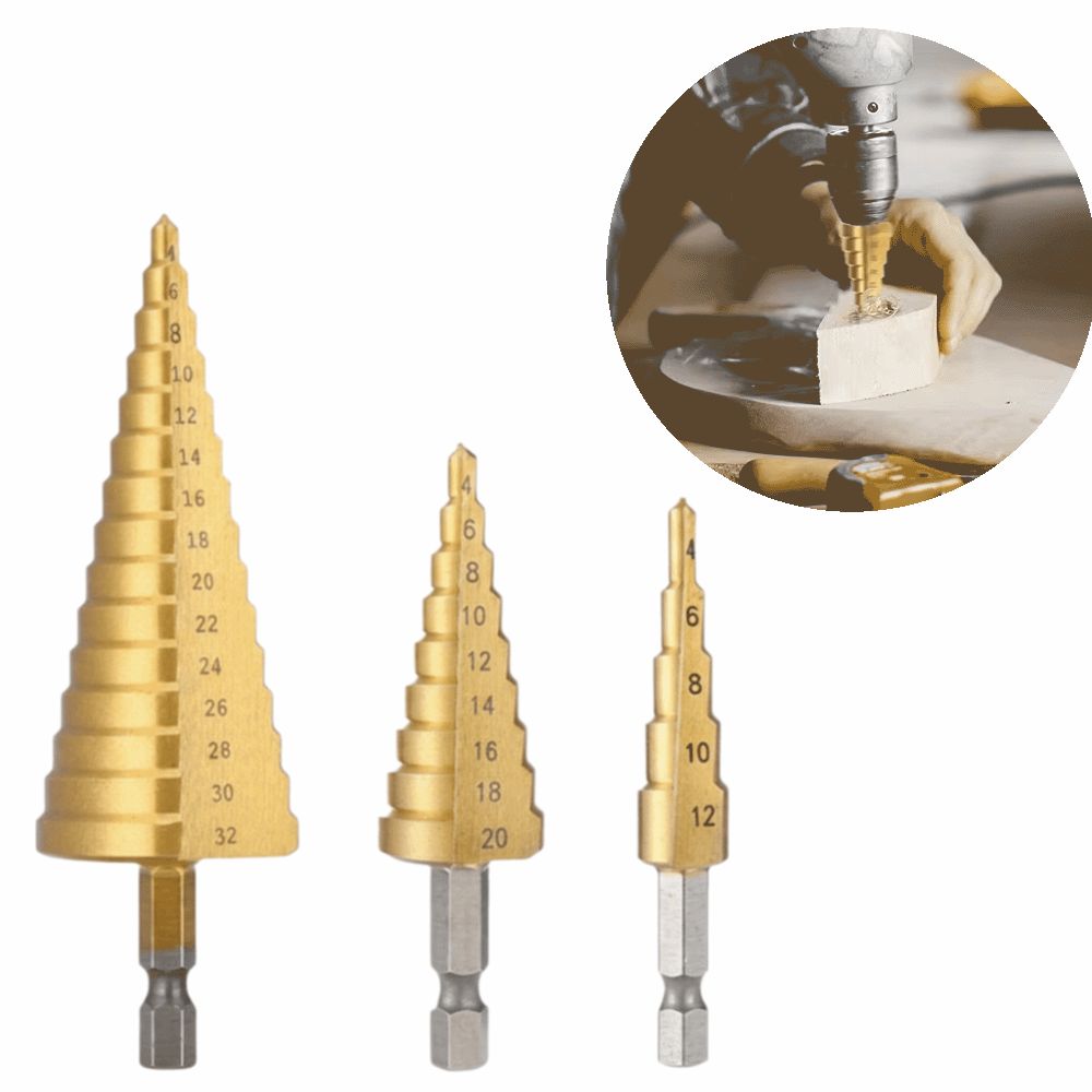 3Pcs Heavy Duty Hole Drill Bits Multiple Hole Sizes Hole Cutter Step Drill Bit Set Metal Drilling