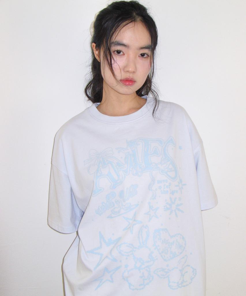 AMES-WORLDWIDE Rabbit Art Drawing Tee Blue
