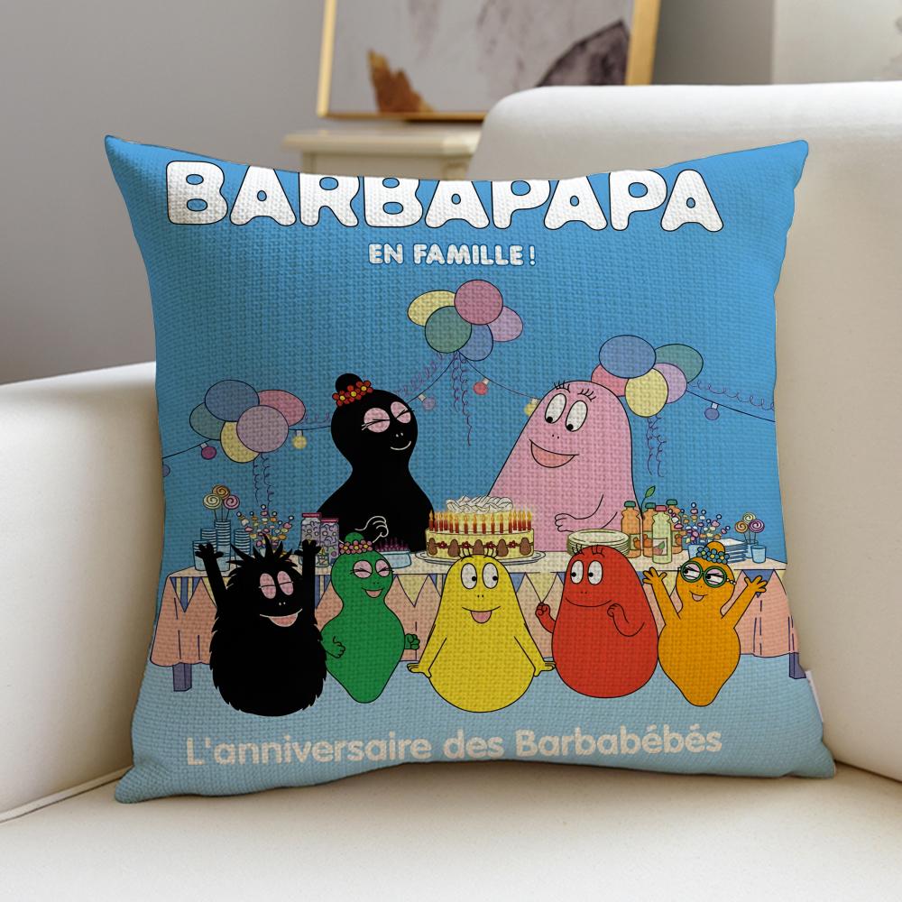 Bubbly BBarbapapaS Cushion Cover Breathable and skinfriendly linen pillowcase square removable and washable cushion