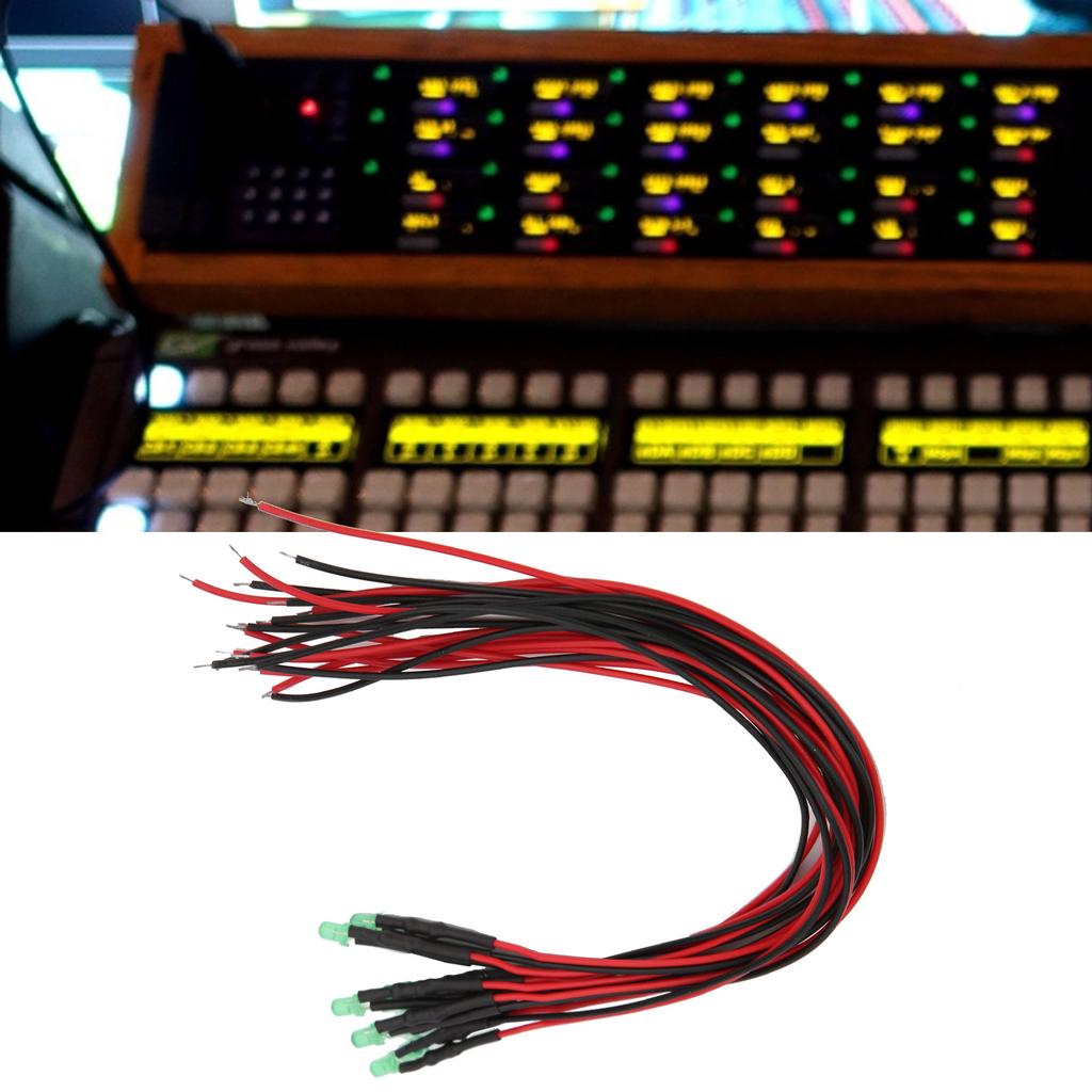 100Pcs LED Pre Wired LightEmitting Diode 12V Round Head High Brightness InLine Beads 3mm 20cm(Green