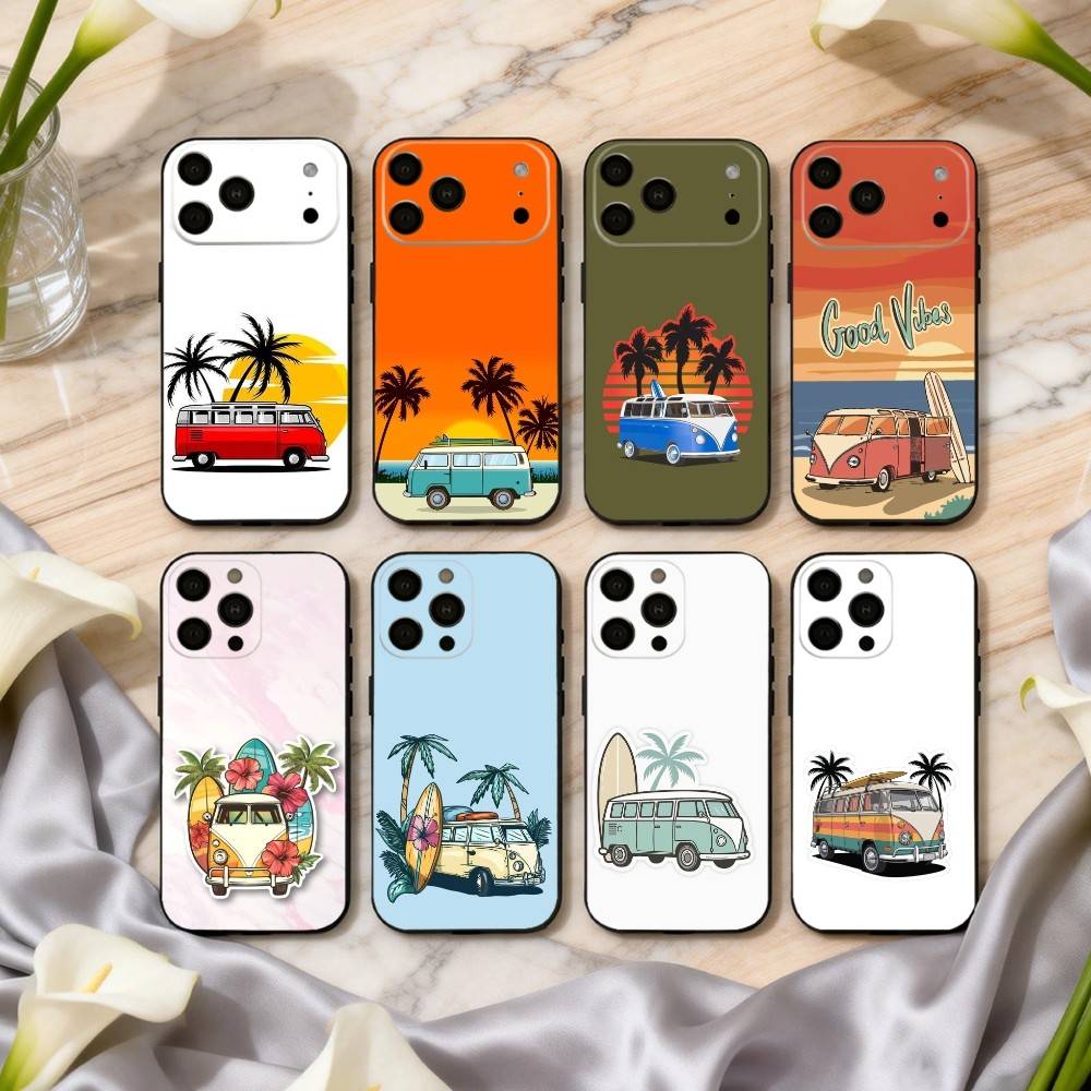 Чехол для телефона C-Combi Van Surf Art для iPhone 17,16,15,14,13,12,11 Plus,Pro Max,XS, Мягкий силиконовый черный чехол