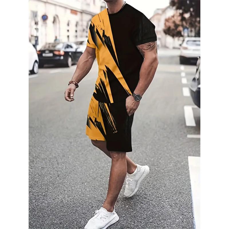 2025 New Fashion Texture 3D Printed Suit Men's Oversized Clothing Short Sleeve Shorts Men's Sportswear Summer Men's Casual Suit