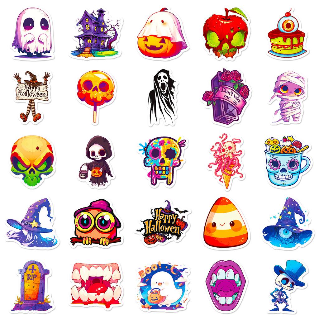 50 Halloween Stickers Death Ghost Pumpkin Lantern Cartoon Doodle Stickers DIY Suitcase Laptop Stickers