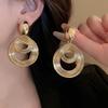 Two-layers Circles Women's Hanging Clip On Earrings Gold Color Silver Color Metal Spiral Pendants Earrings for Female European