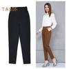 Women Pants Elastic High Waist Solid Color Slim Fit Trousers with Pockets Casual Commuting Style Office Lady Pants