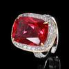 Jewelry Ring Simulation Red Corundum Emerald Zircon Women'S High-End Light Luxury Retro Jewelry