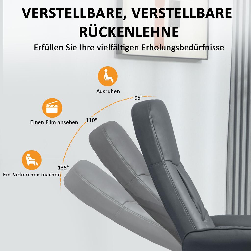 Massage Chair with Footstool, Ergonomic Chair with 10 Vibration Points, Faux Leather, 76 x 81 x 105 cm, Dark Grey