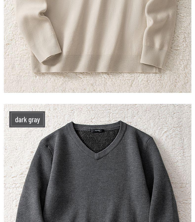 Мужской бархатный свитер с V-образным вырезом: Теплый, утолщенный трикотаж для осени/зимы 2025 г.