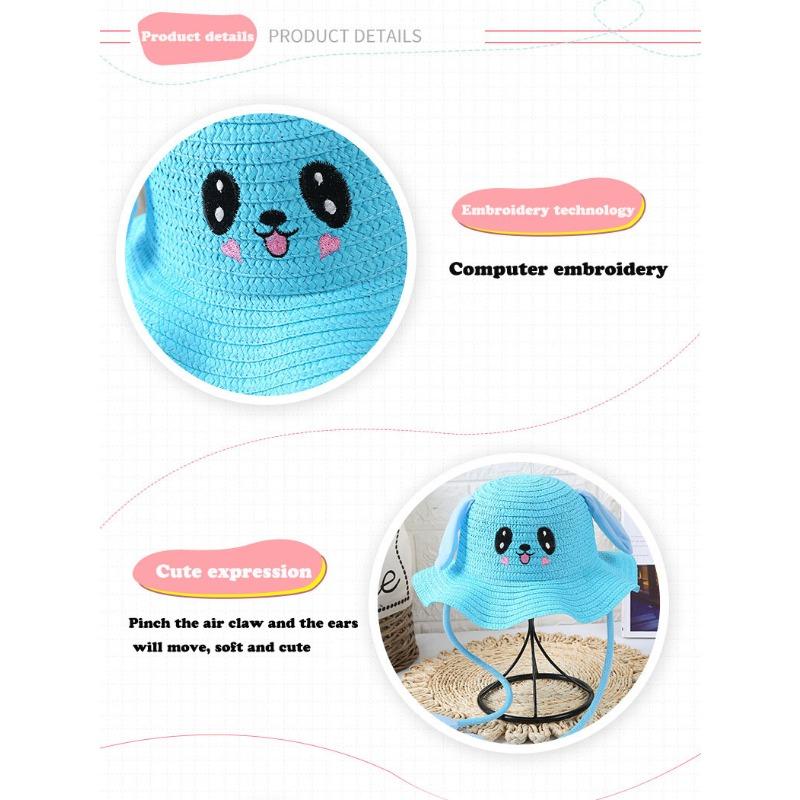 Детская шапка-кролик с подвижными ушками, соломенная шляпа с прыгающими ушками, забавная шапка с широкими полями, солнцезащитная шляпа для мальчиков и девочек, для активного отдыха