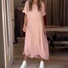 2025 Women's Summer Loose Casual Solid Color Short Sleeve Cotton Linen Dress