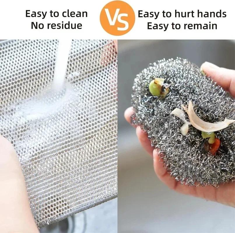 5/20pcs Wire Cleaning Cloth Double-sided Thickened Metal Silver Wire Rags Kitchen Dish Pot Washdishing Cloths Towel Clean Tools