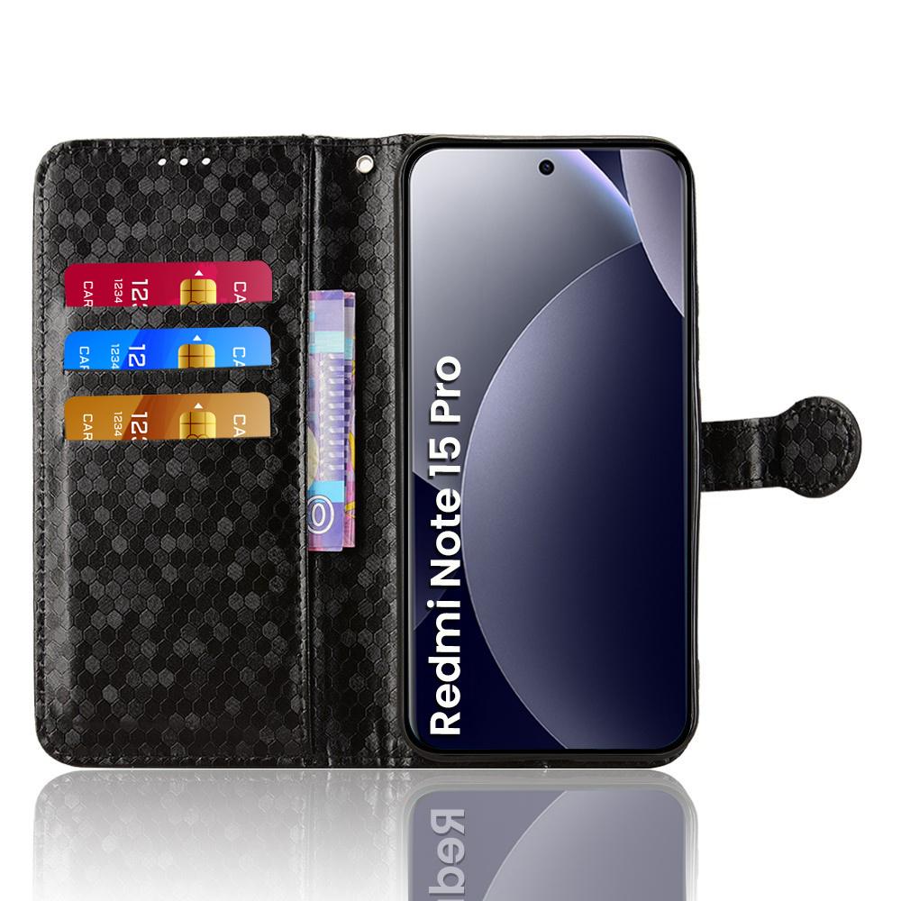 Flip Case for Xiaomi Redmi Note 15 Pro 4G, Wallet Rhombus, Black