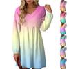 Women's Fashion Gradient V-Neck Long Sleeve Dress