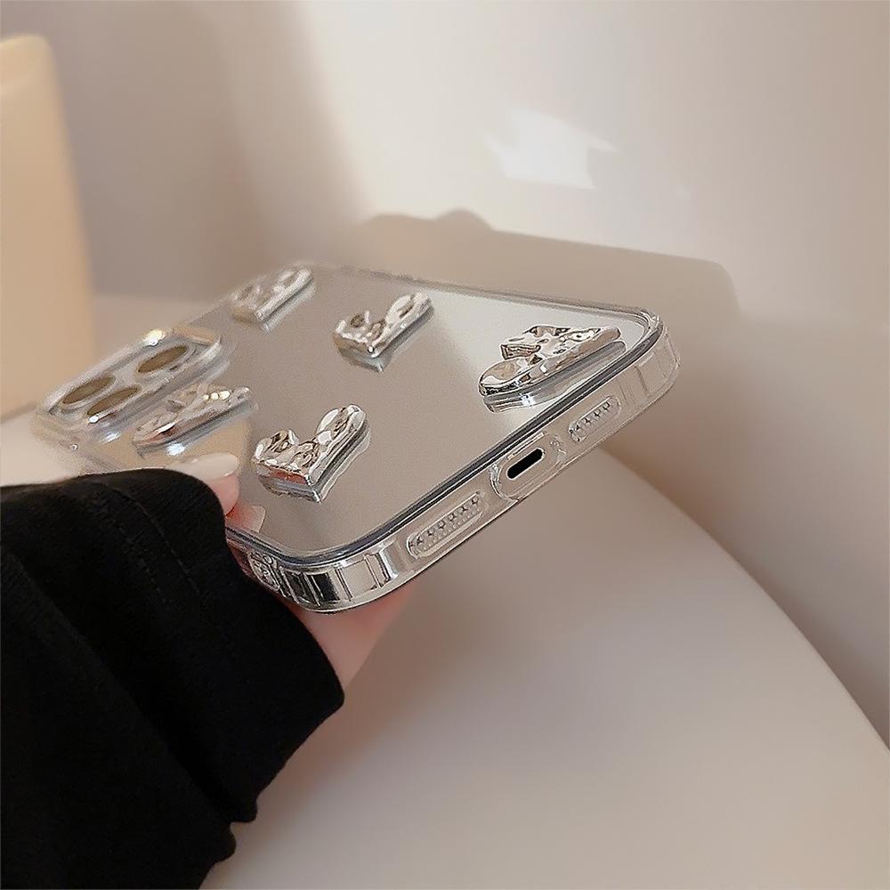 3D гальванический чехол Сердце 13 для iPhone 17/15 Pro Max, Зеркальная поверхность iPhone 16, Высококачественный 14 Жесткий чехол