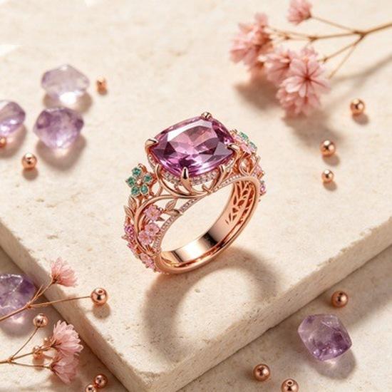 European and American luxury cubic zirconia flower ring, a Valentine's Day gift, suitable for weddings and banquets, exuding a sophisticated and