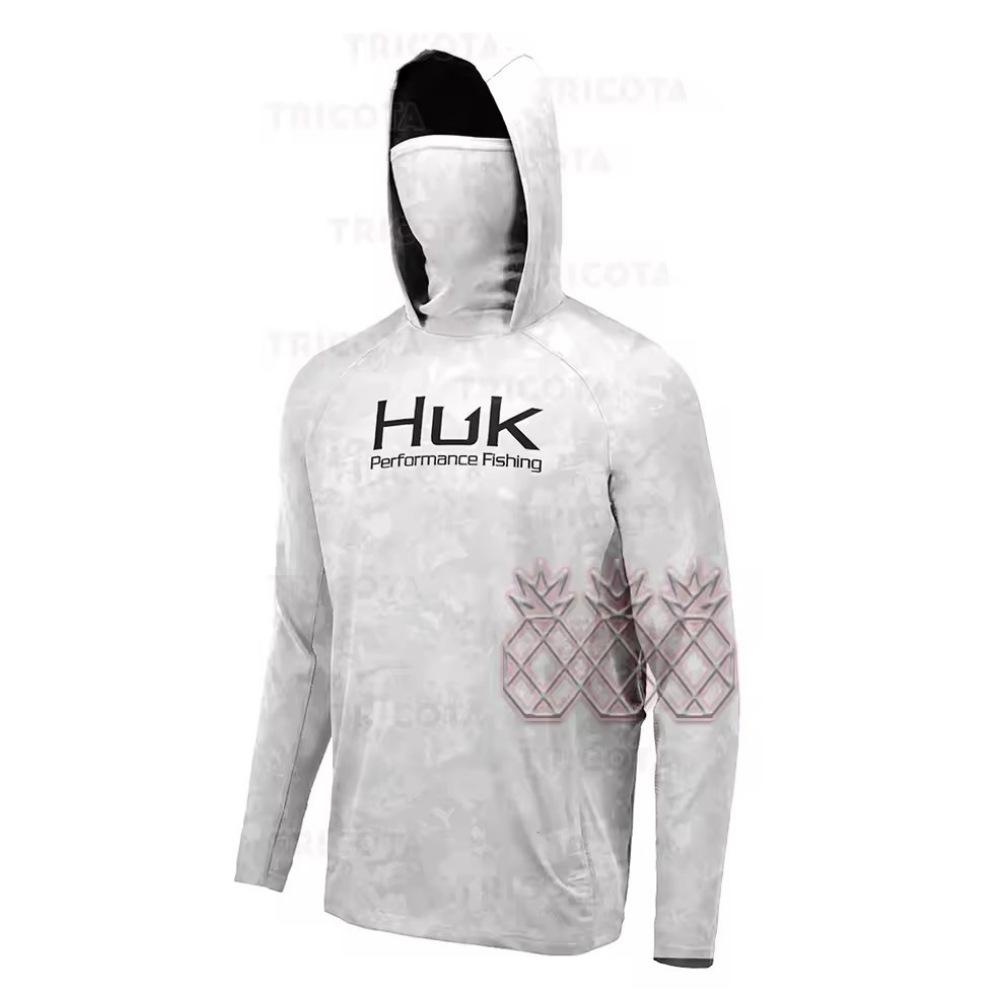 HUK Fishing Hooded Shirt Face Mask Scarf Fishing Suit Men's Long Sleeve Breathable Quick Dry Fishing Suit