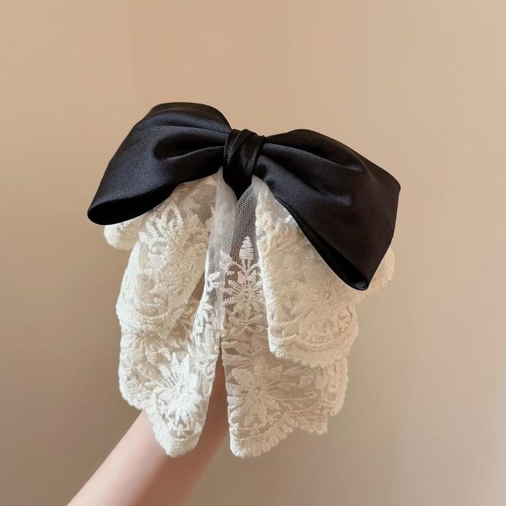 Bowknot French Lace Hair Clip Vintage Satin Hair Accessories Bow Ponytail Hair Grip Bridal