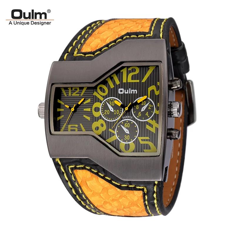 Oulm Watches Top Brand Luxury Military Quartz Watch Unique Multiple Time Zone Leather Strap Male Wristwatch Relogio Masculino