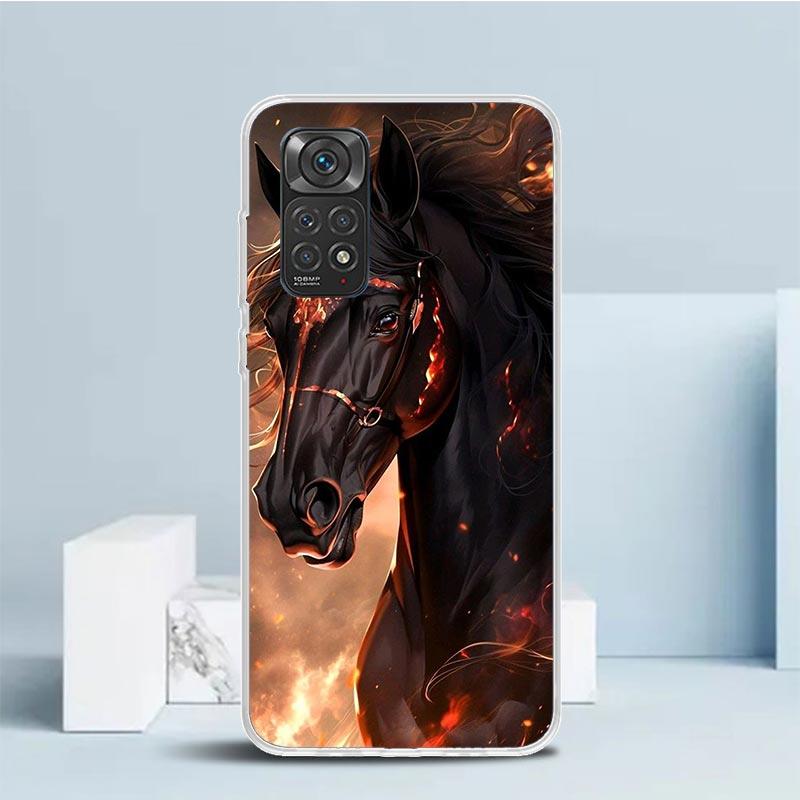 Чехол для телефона Animal Black Horse для Xiaomi Redmi Note 15 14 14S 13 12S 12 Pro Plus 11S 11 11T 11E 10S 10 + Мягкая задняя крышка из ТПУ Красный