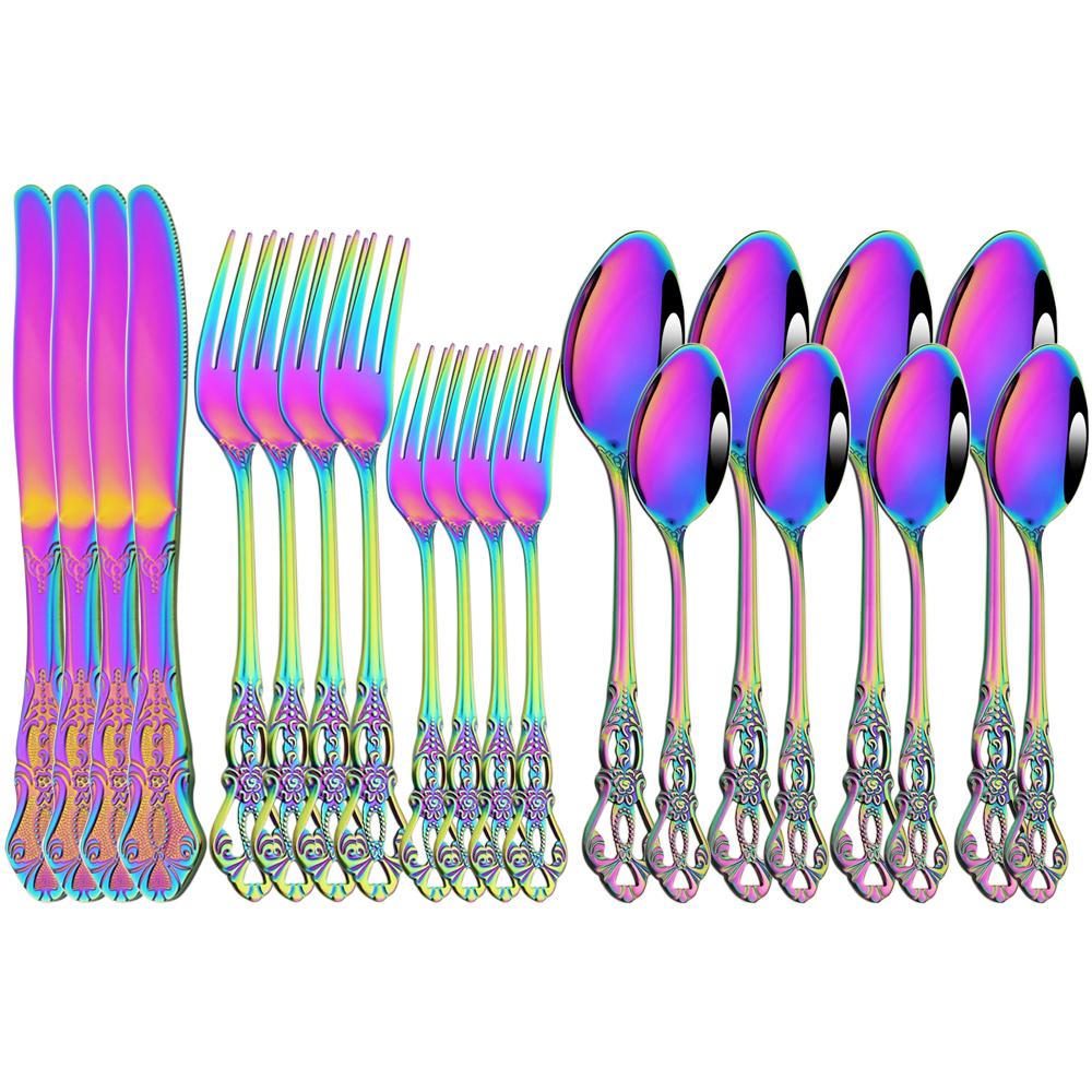 20 шт. синий набор посуды, столовая посуда из нержавеющей стали, нож, вилка, ложки, набор столовых приборов, ужин, кухня, набор столовых приборов, десерт