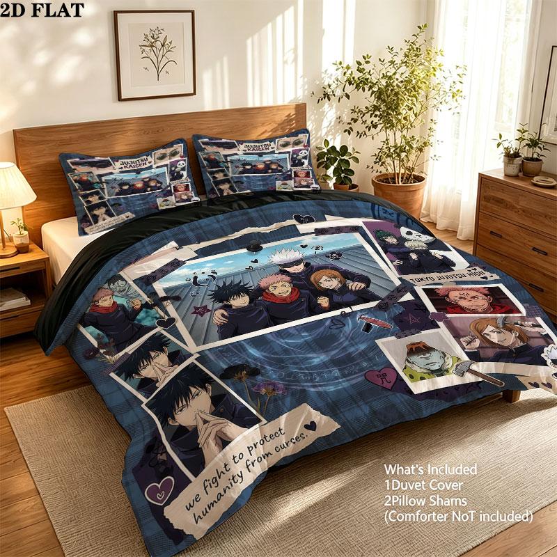 Jujutsu Kaisen Pattern Bedding Quilt Set Quilt Cover Pillowcase Home Birthday Gift(1 * duvet cover + 2 * pillowcase, without core)