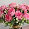 1pcs/30cm Rose Pink Silk Bouquet Peony Artificial Flower 5 Big Head 4 Small Bud Bride Wedding Home Decoration