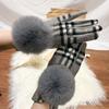 Женские кашемировые перчатки, женские перчатки с сенсорным экраном, пушистый лисьий мех, клетчатые шерстяные перчатки для вождения, женские варежки S2267