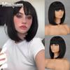 Women Cosplay Natural Black Short Straight Bob Wig with Bangs Synthetic Fiber Shoulder Length Daily Wear Bob Wig