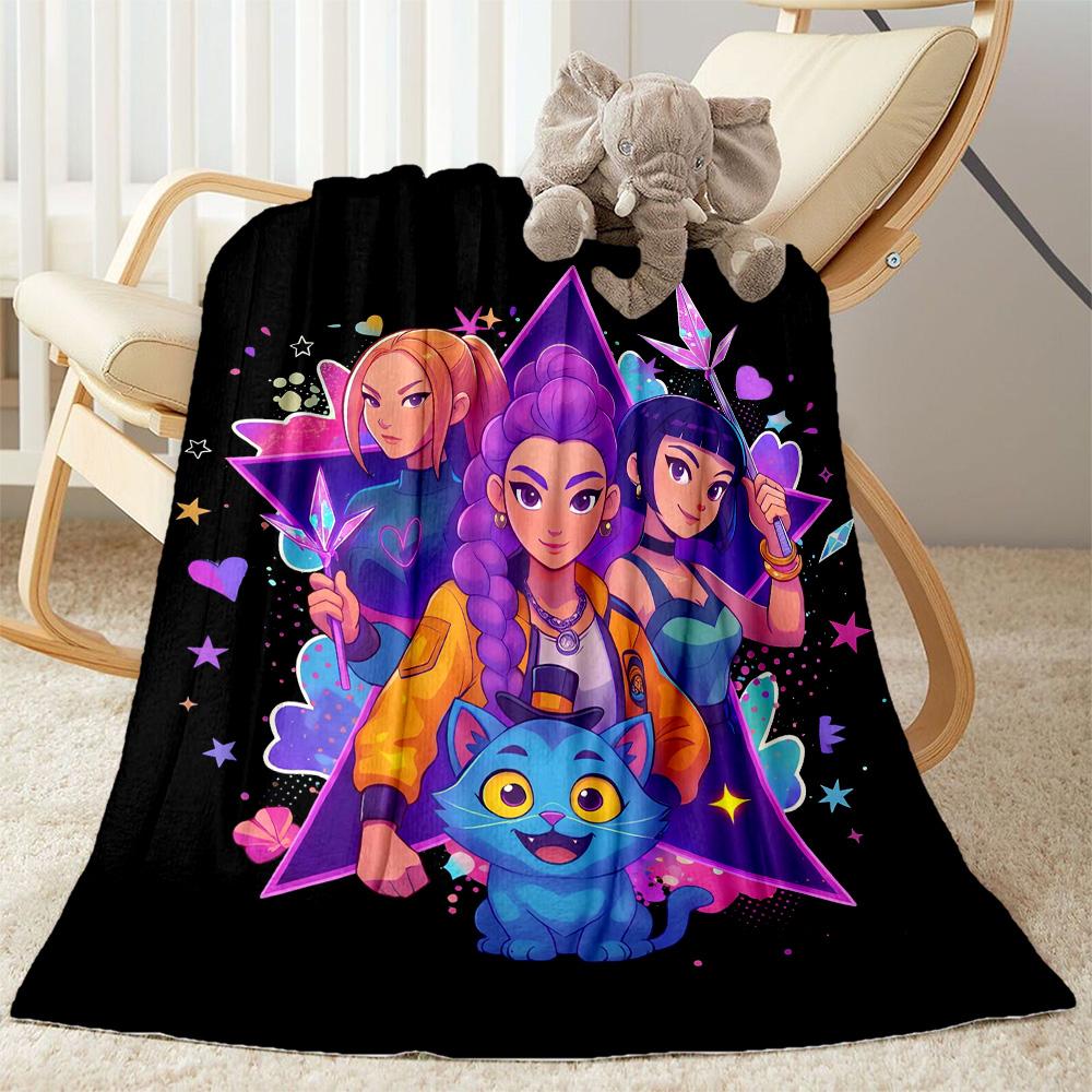 Andrea's K-pop Demon Hunters Blanket Warmthful Decor Suitable for Livingroom Office Chair for All Seasons Playful Design