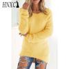 HNXC Женские модные повседневные однотонные свободные свитера с круглым вырезом и осенне-зимним принтом с длинными рукавами