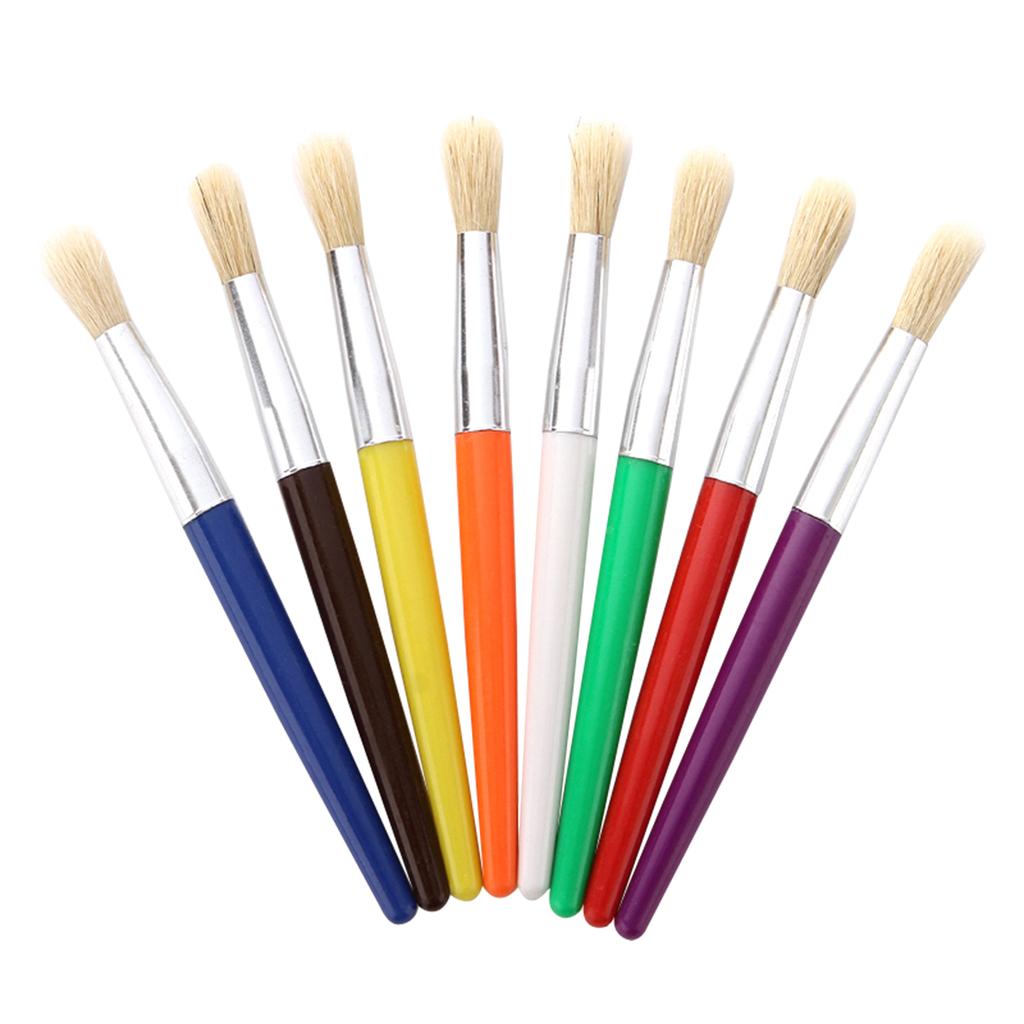 8pcs Round Tip Colorful Paint Brushes Set Bristle Hair Chubby Plastic Handle Paintbrush Easy to Clean Art Supplies Gift for Children Adults Drawing P