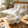 Child-friendly Craft Ornament 3D Printed Easter Bunny Candy Bowl, Cute Rabbit Holding Bowl Figurine, DIY Paintable White Desk Smooth Surface Decor for