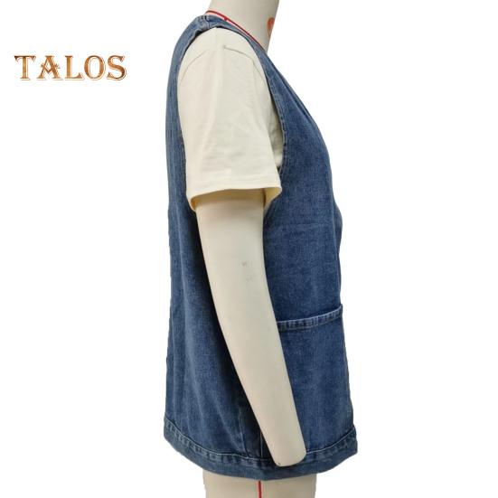 Женский джинсовый жилет с v-образным вырезом и накладными карманами без рукавов, однобортный кардиган, однотонный, повседневный, уличная одежда без рукавов, женский жилет