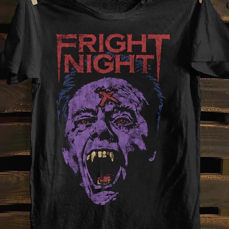 Унисекс Футболка Fright Night Вдохновленная винтажной панк-рок группой Мягкий хлопок Дизайн с ТВ-постером фильма ужасов Повседневная Универсальная