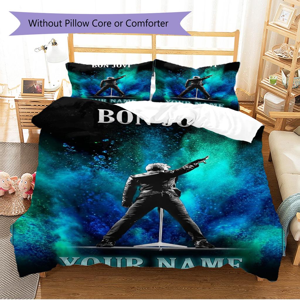 Name Custom Bon Jovi Band Pattern Bedding Set Quilt Cover Pillowcase Home Decor Gift (1 * duvet cover + 2 * pillowcase, without core)