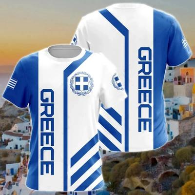 Мужская футболка Hellas Футболка для мужчин Геометрическая линия Греция Флаг Государственный герб Печать Мужские футболки Топы Детские футболки Мужская одежда